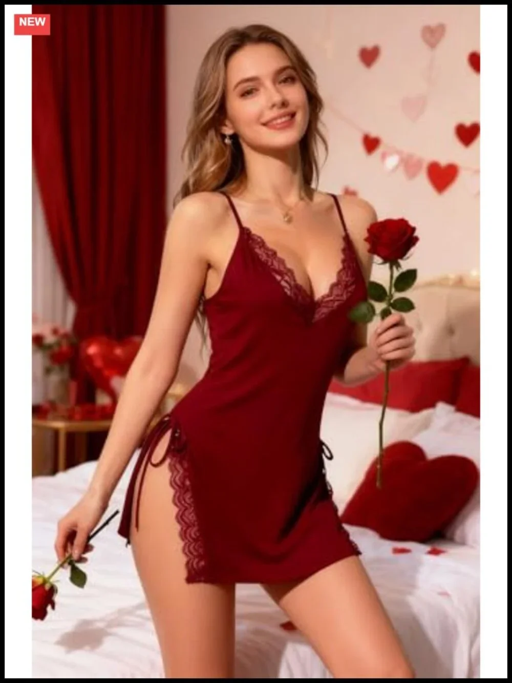 Sexy Lace Trim Chemise Nightgown with Thong